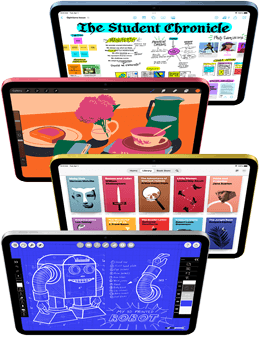 iPad-kijelzők
      szemből, rajtuk különféle Apple- és App Store-alkalmazásokkal