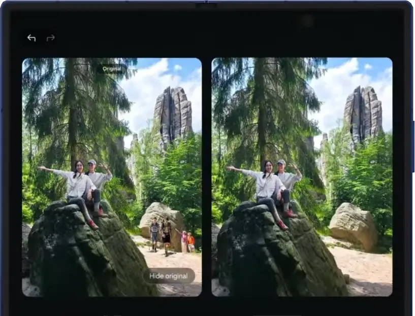 Kép egy kinyitott Samsung Galaxy Fold 7-ről, amin látszik a Galaxy AI egyik funkciója